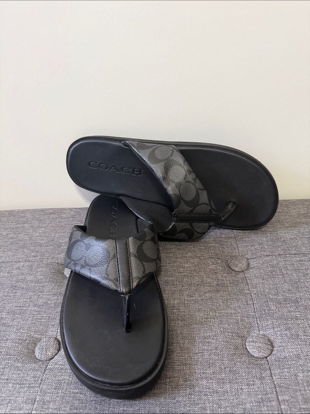 Coach Black and Gray Signature Canvas Men's Flip-Flops